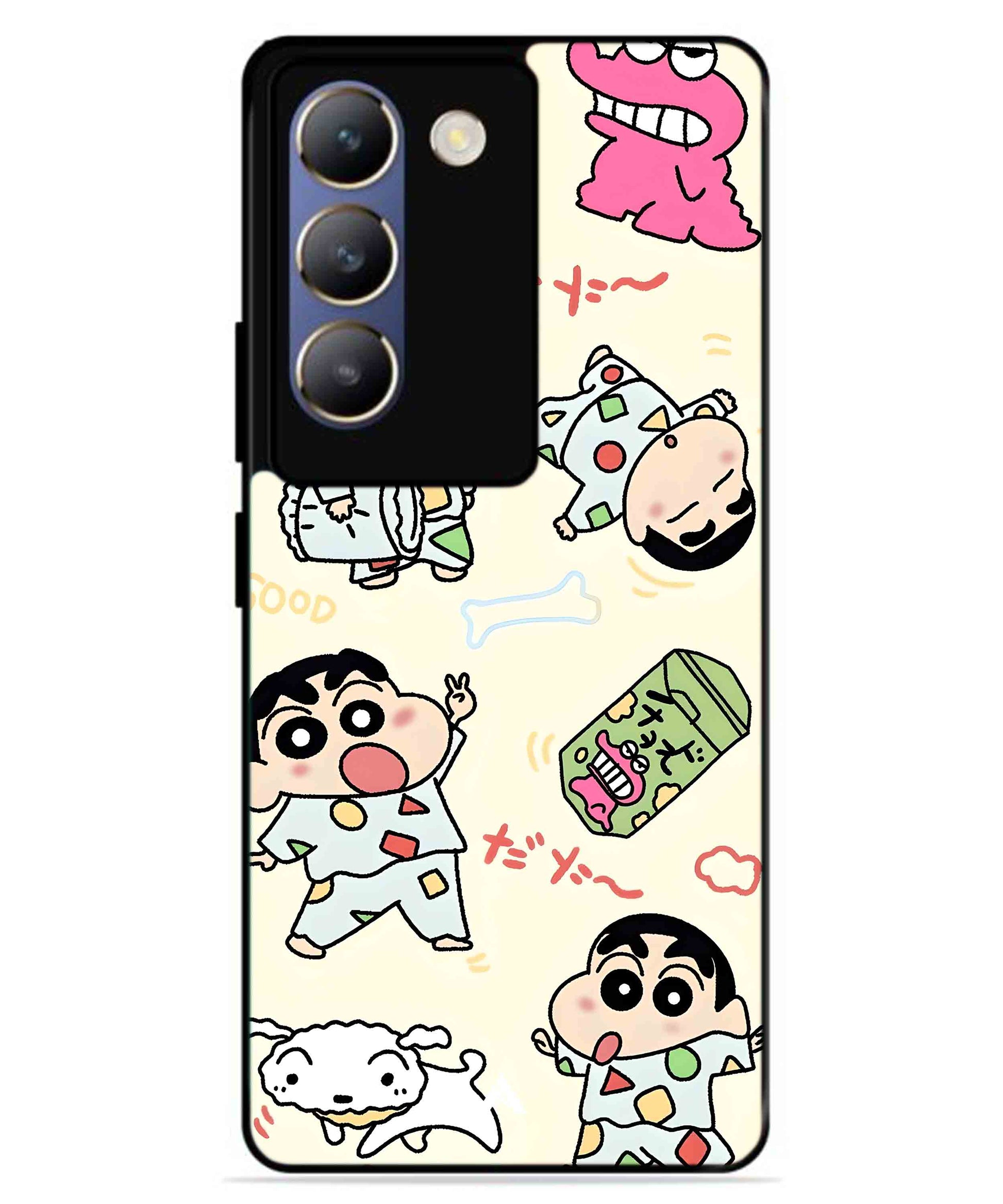 Shinchan Collage Metal Back Cover Phone Case for Vivo v30 Lite