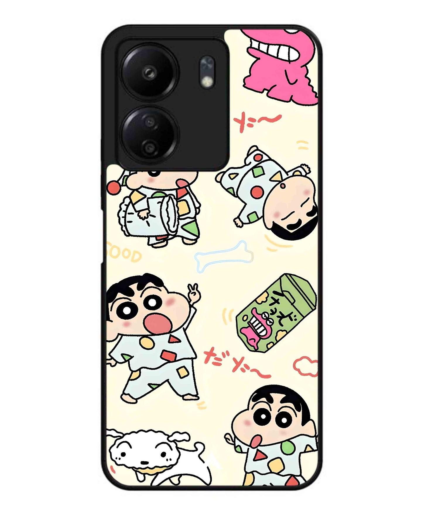 Shinchan Collage Metal Back Cover Phone Case for Xiaomi Redmi 13C 4G
