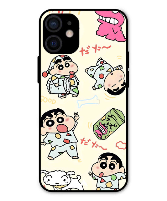 Shinchan Collage Metal Back Cover Phone Case for iPhone 12 Mini