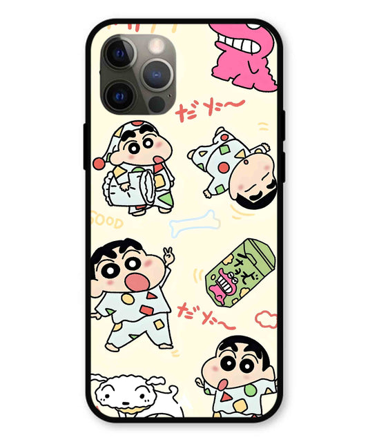 Shinchan Collage Metal Back Cover Phone Case for iPhone 12 Pro