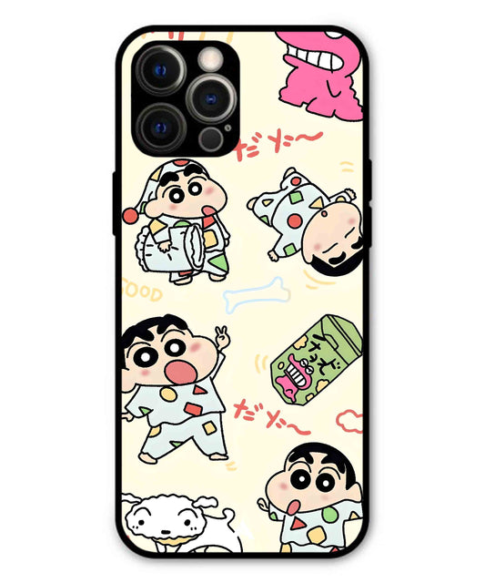 Shinchan Collage Metal Back Cover Phone Case for iPhone 12 Pro Max