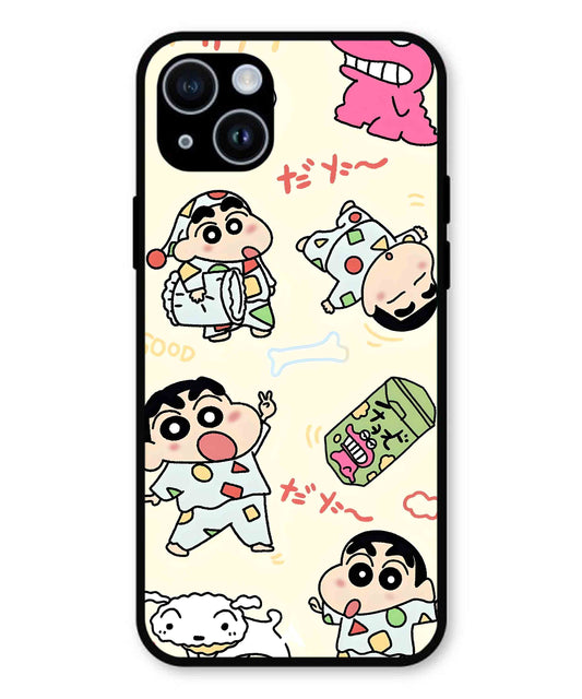 Shinchan Collage Metal Back Cover Phone Case for iPhone 14 Plus