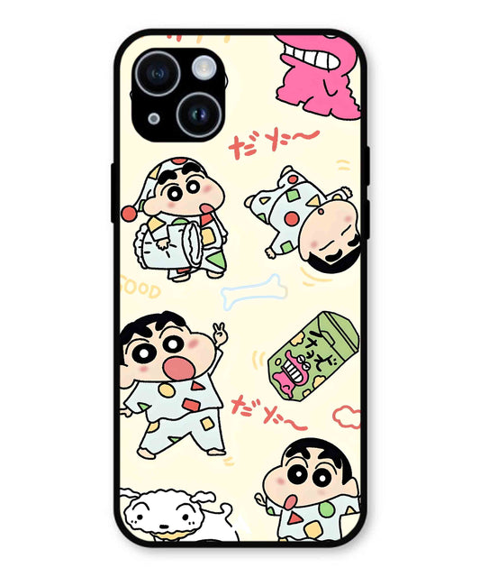 Shinchan Collage Metal Back Cover Phone Case for iPhone 15