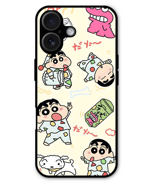 Shinchan Collage Metal Back Cover Phone Case for iPhone 16