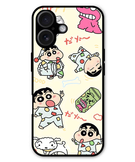 Shinchan Collage Metal Back Cover Phone Case for iPhone 16 Plus