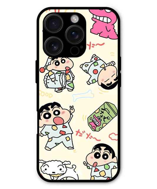 Shinchan Collage Metal Back Cover Phone Case for iPhone 16 Pro