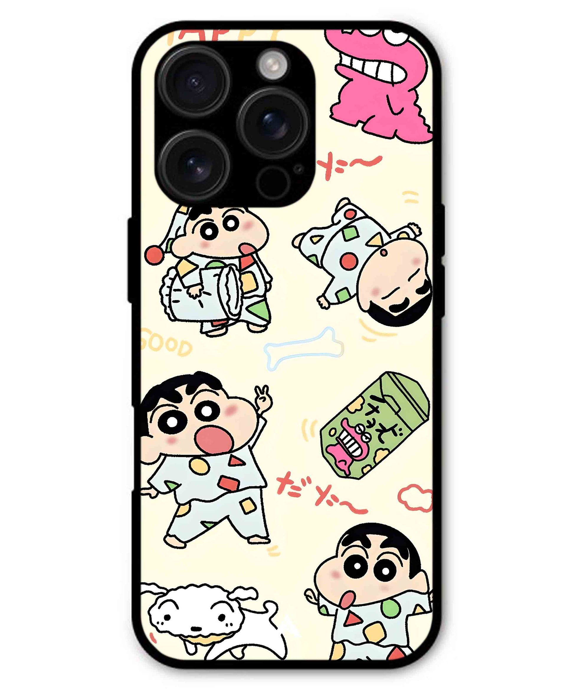 Shinchan Collage Metal Back Cover Phone Case for iPhone 16 ProMax