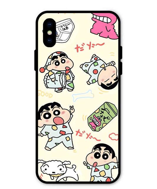 Shinchan Collage Metal Back Cover Phone Case for iPhone X