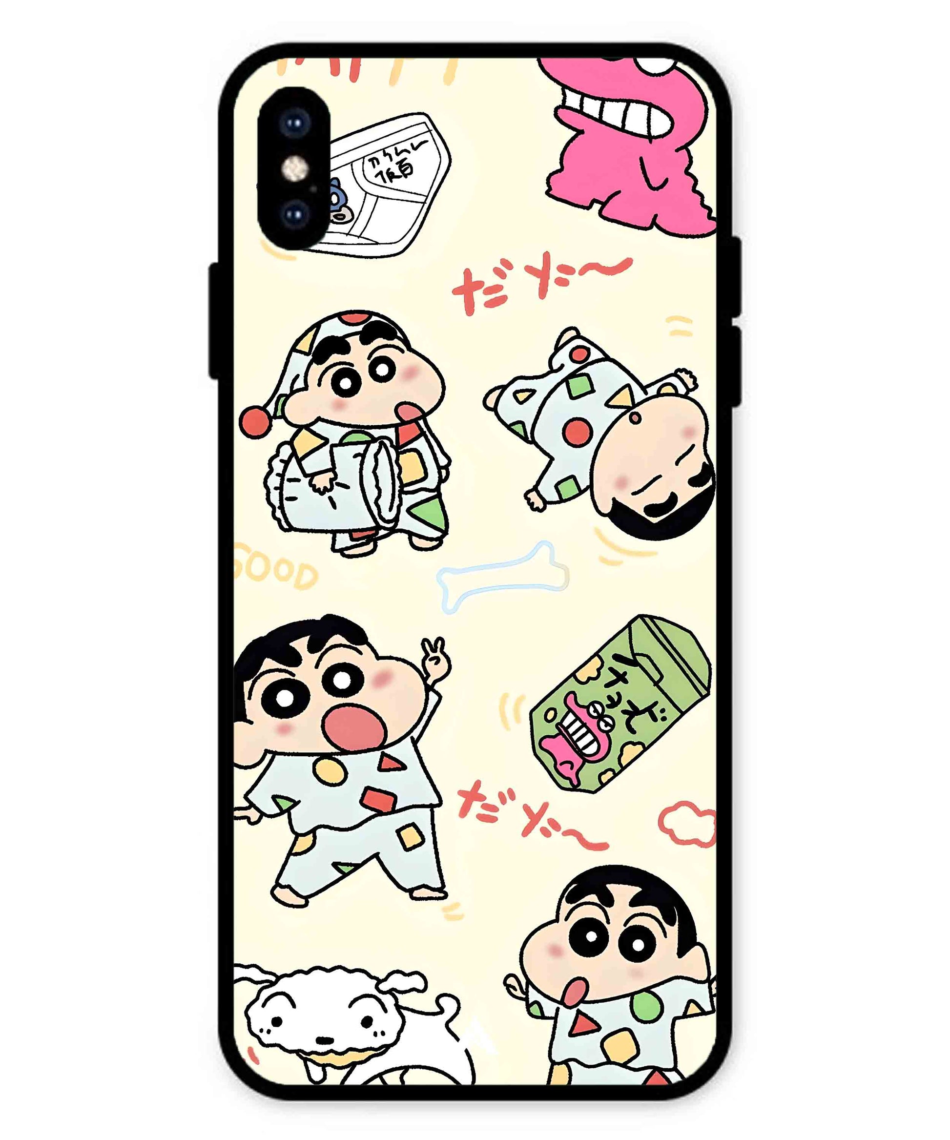 Shinchan Collage Metal Back Cover Phone Case for iPhone Xs Max