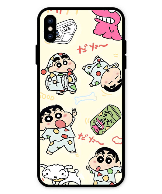 Shinchan Collage Metal Back Cover Phone Case for iPhone Xs Max