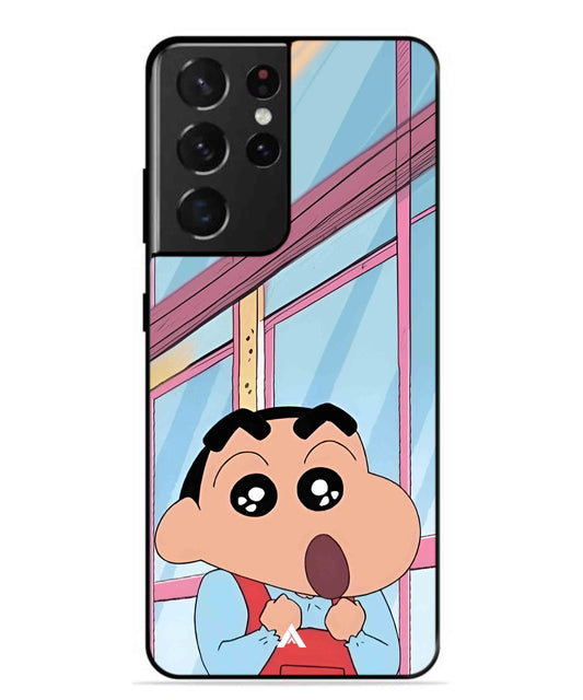 Shinchan Oouo Metal Back Cover Phone Case for Samsung Galaxy S21 Ultra