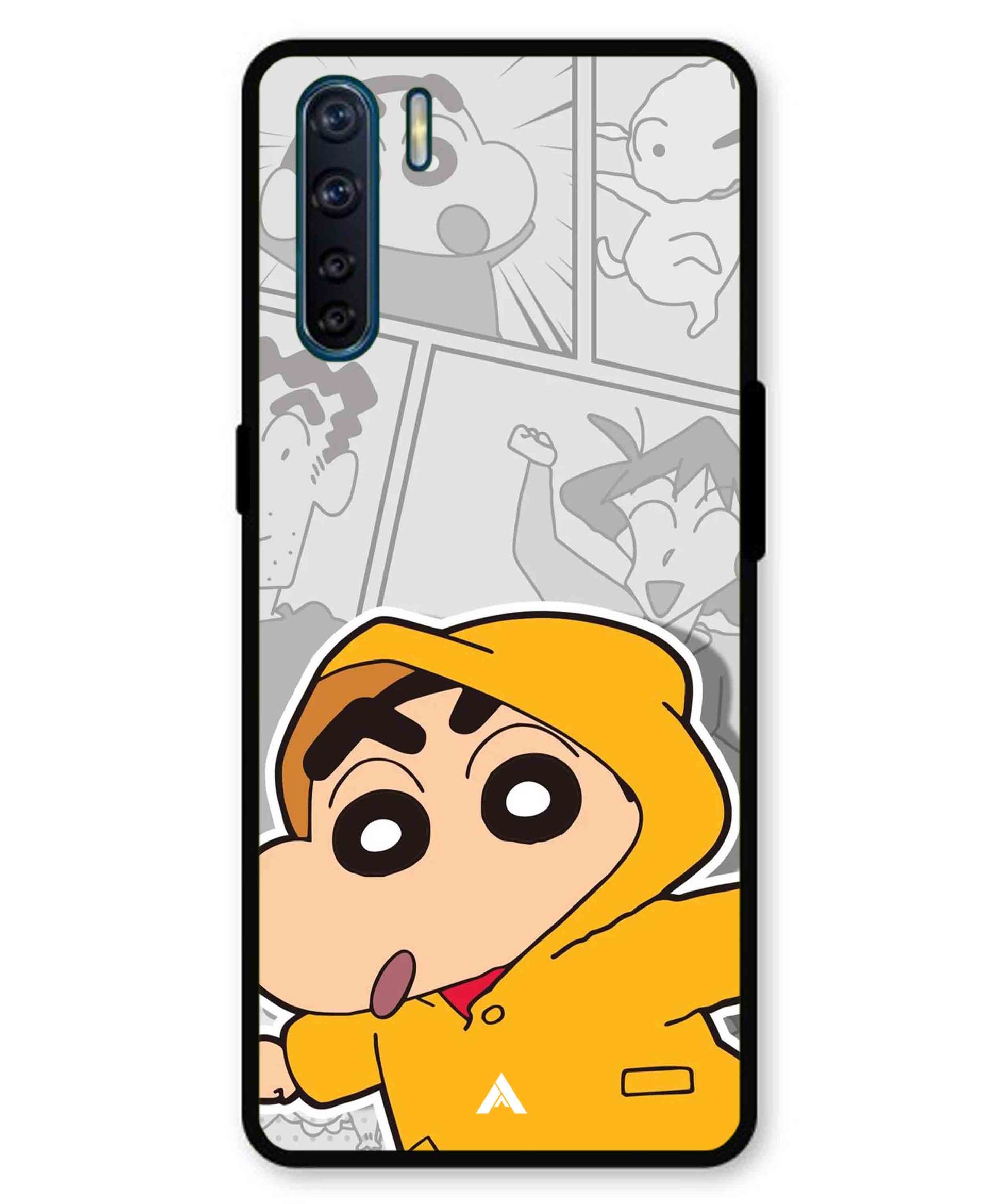 Shinchan Raincoat Metal Back Cover Phone Case for Oppo F15