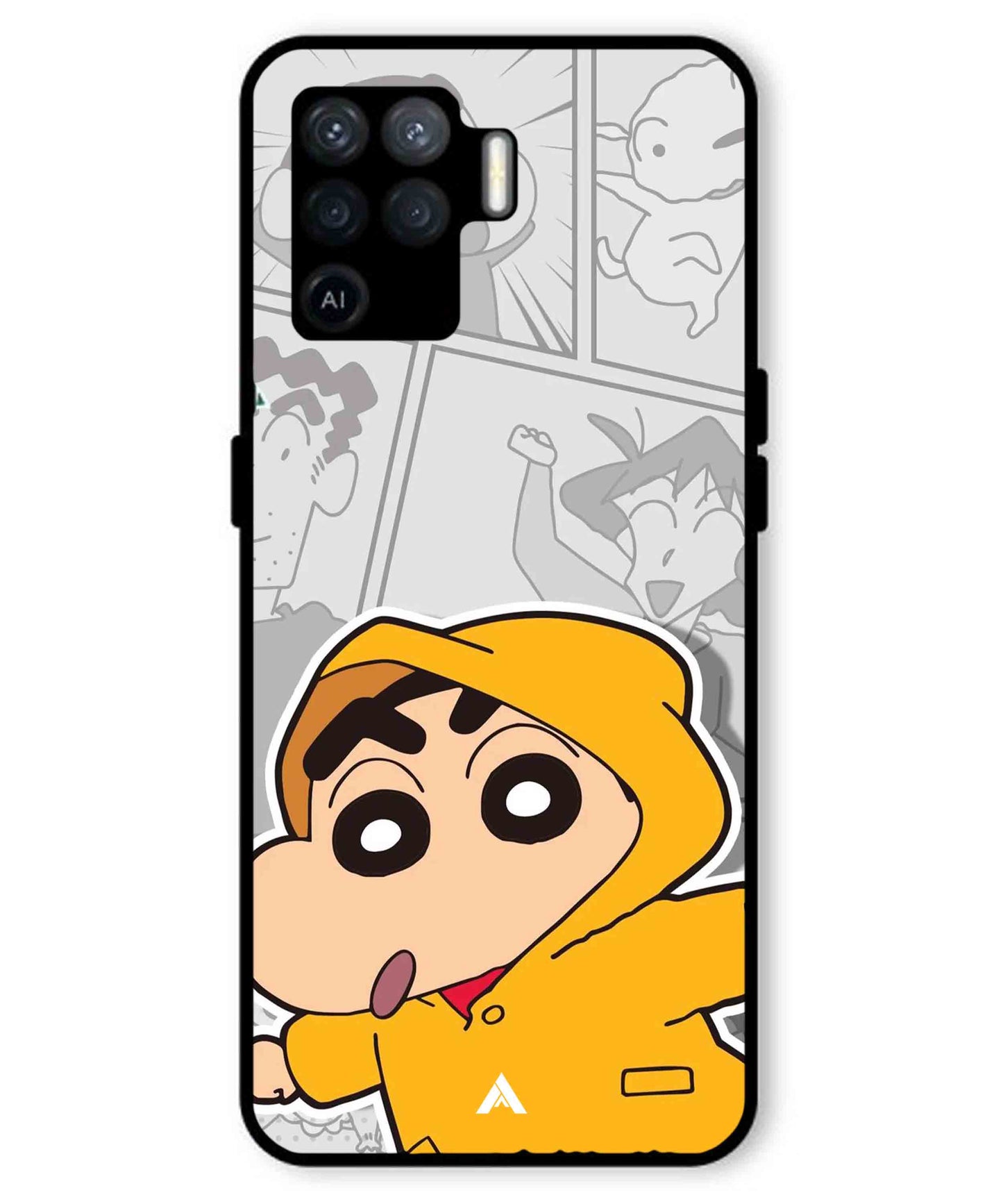 Shinchan Raincoat Metal Back Cover Phone Case for Oppo F19 Pro
