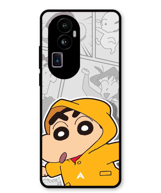 Shinchan Raincoat Metal Back Cover Phone Case for Oppo Reno 10 Pro Plus