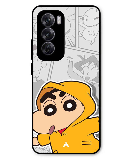 Shinchan Raincoat Metal Back Cover Phone Case for Oppo Reno 12