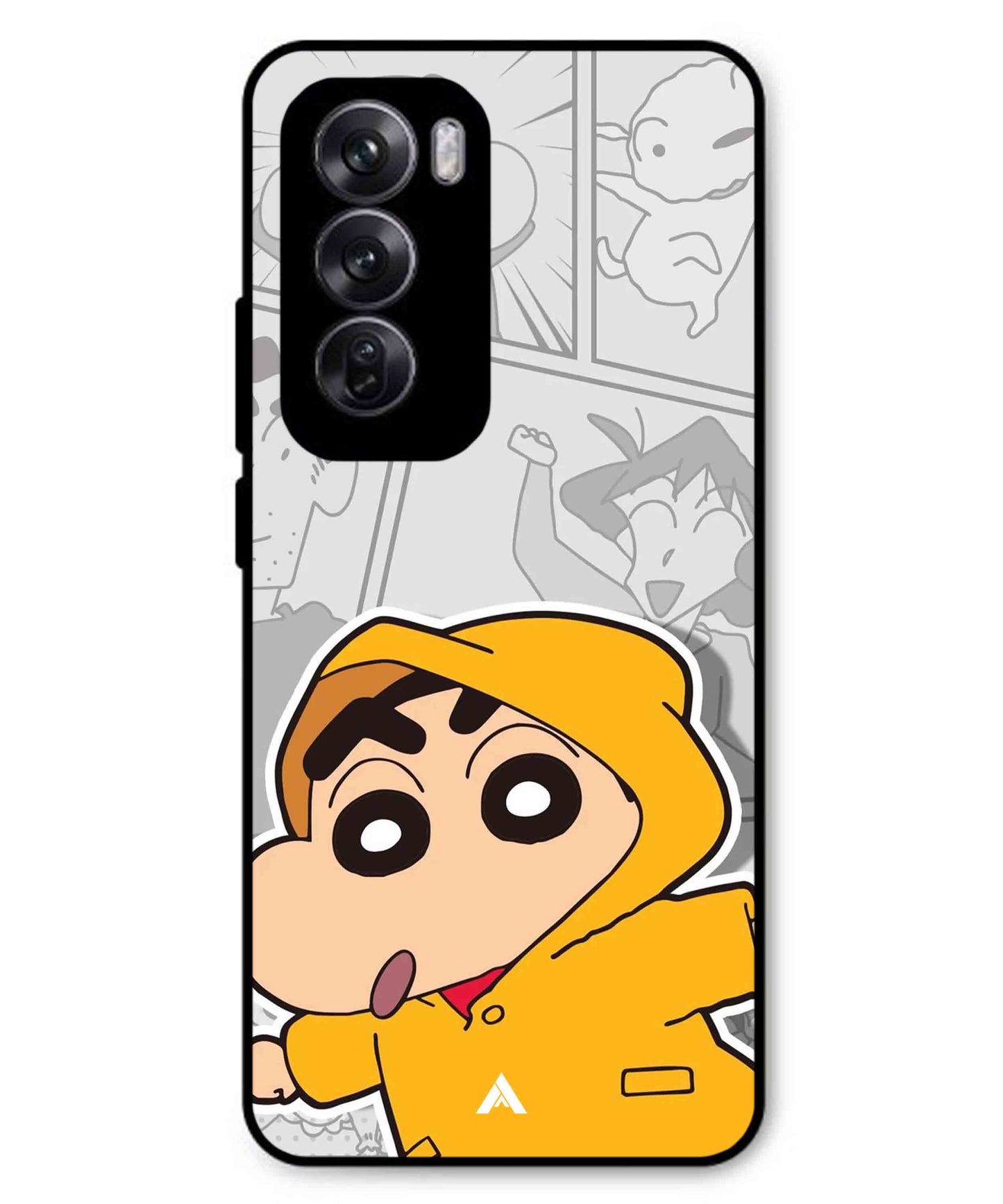 Shinchan Raincoat Metal Back Cover Phone Case for Oppo Reno 12 Pro