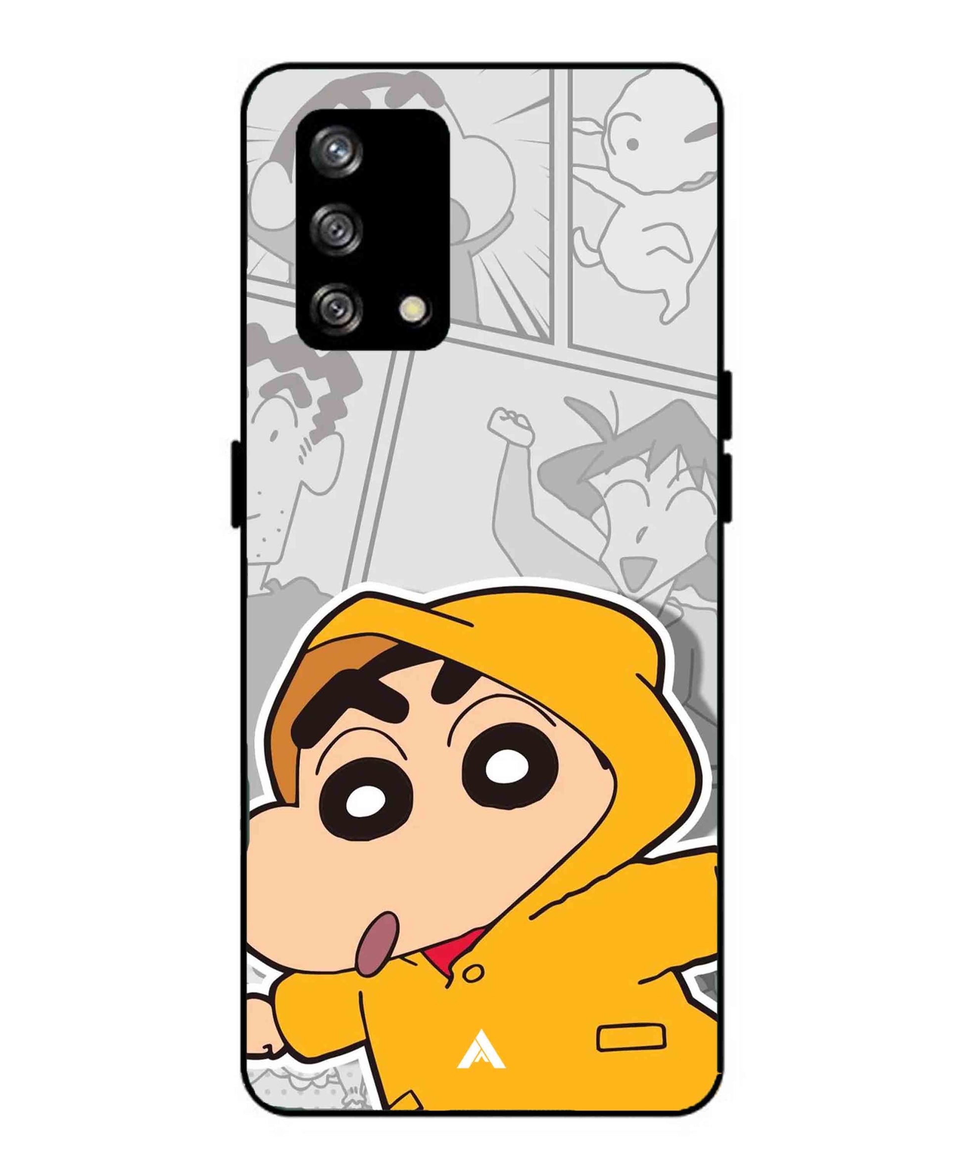 Shinchan Raincoat Metal Back Cover Phone Case for Oppo Reno 4F