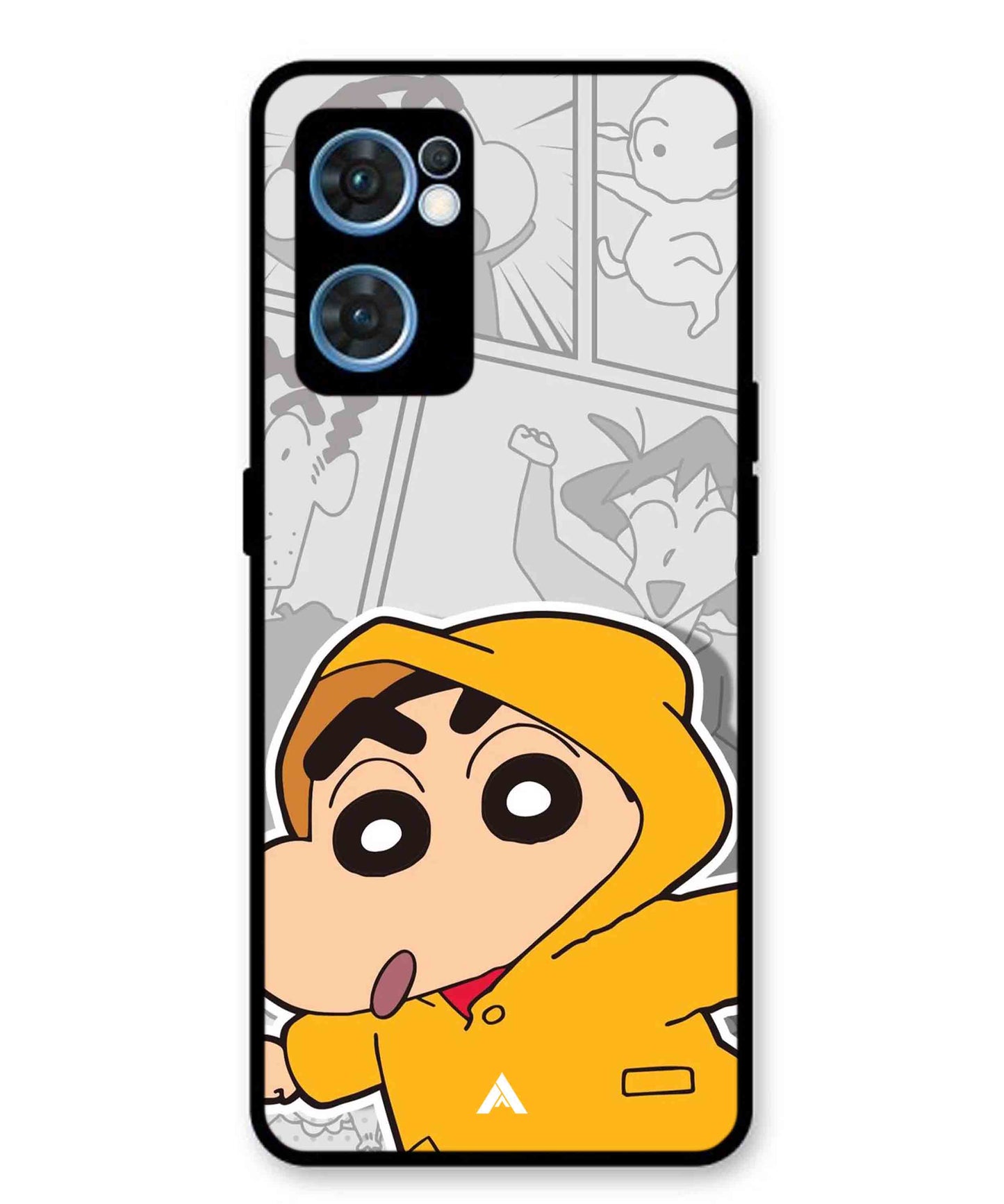 Shinchan Raincoat Metal Back Cover Phone Case for Oppo Reno 7 4G