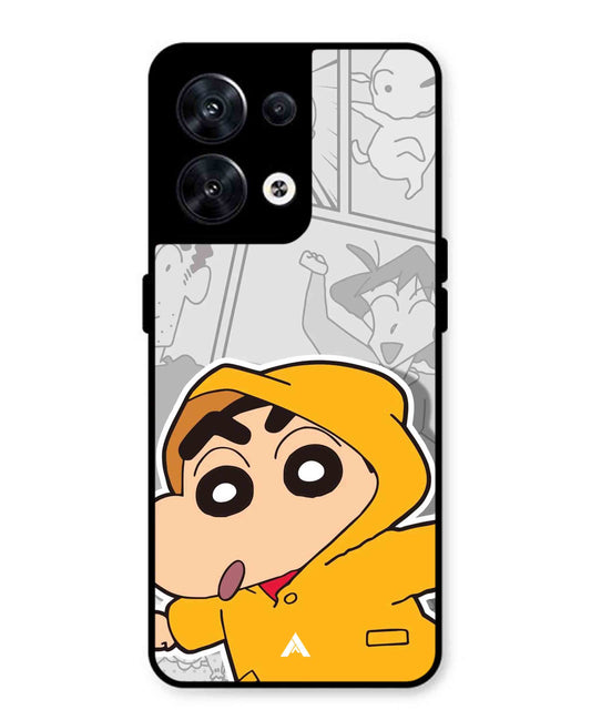Shinchan Raincoat Metal Back Cover Phone Case for Oppo Reno 8