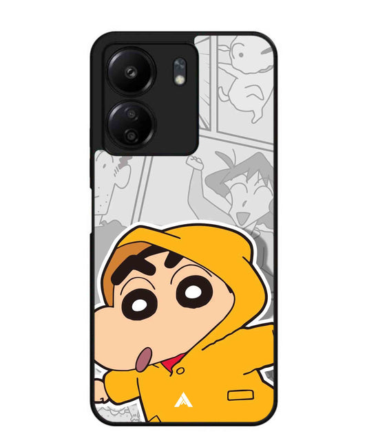 Shinchan Raincoat Metal Back Cover Phone Case for Poco C65