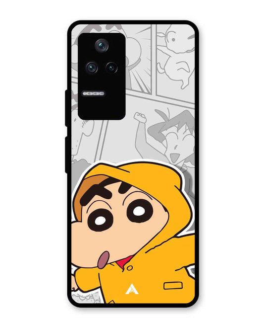Shinchan Raincoat Metal Back Cover Phone Case for Poco F4