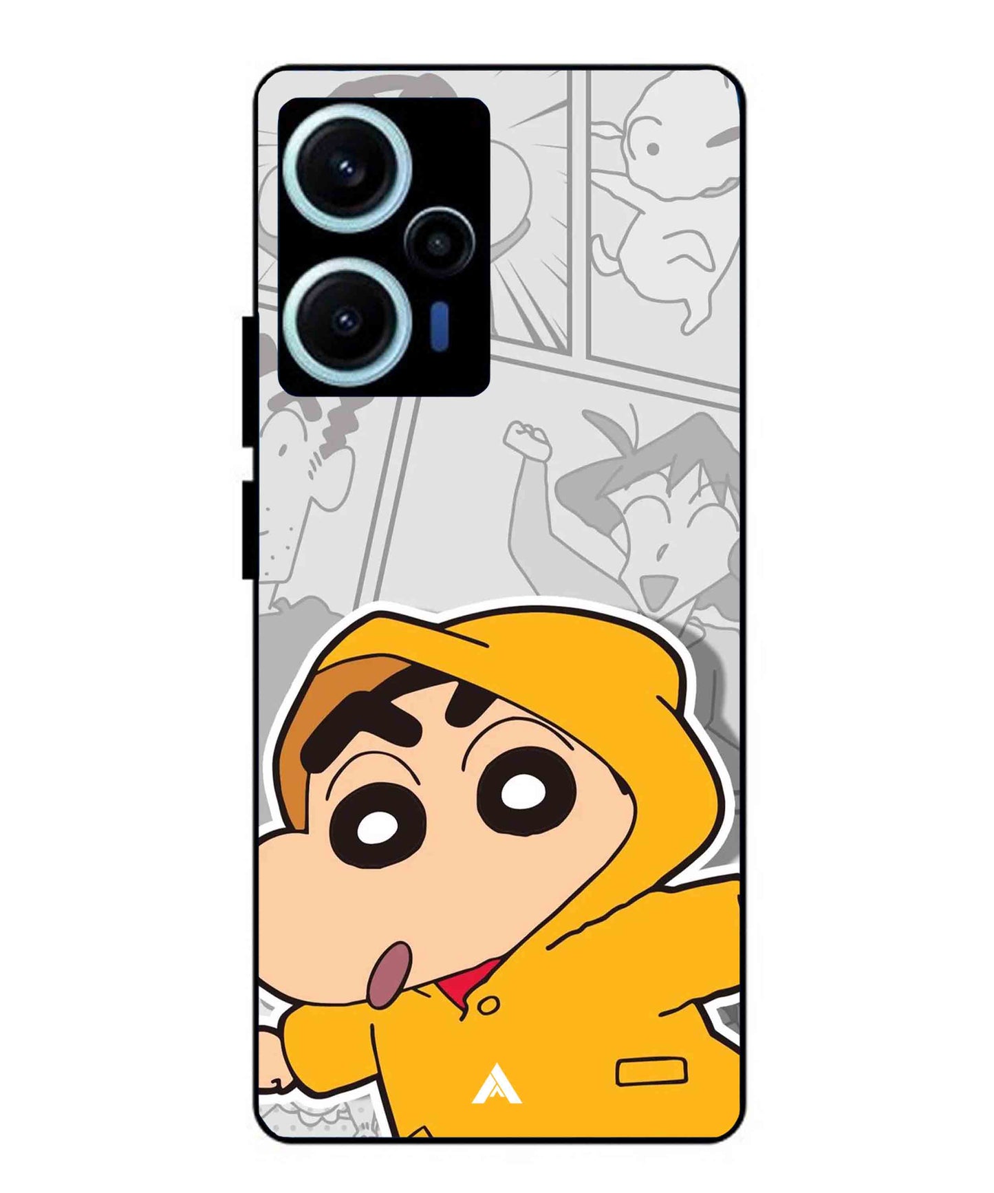 Shinchan Raincoat Metal Back Cover Phone Case for Poco F5