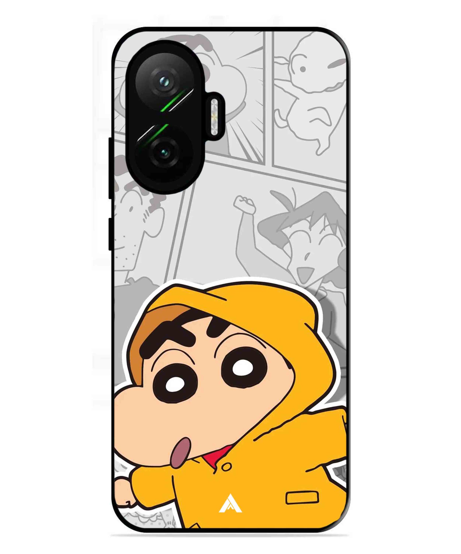 Shinchan Raincoat Metal Back Cover Phone Case for Poco F7