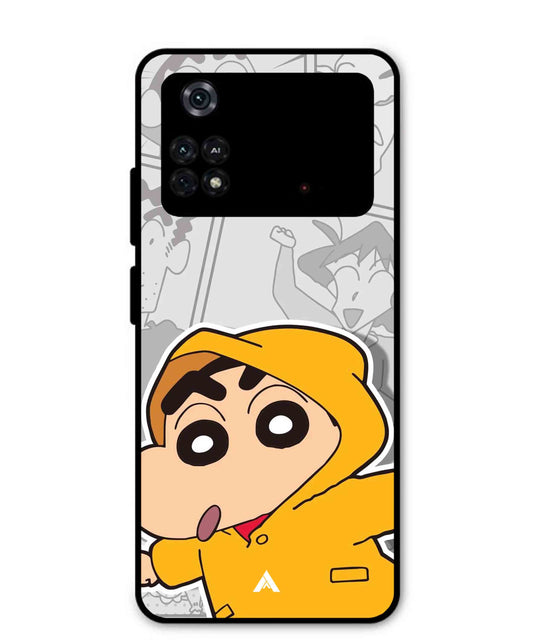 Shinchan Raincoat Metal Back Cover Phone Case for Poco M4 Pro 4G