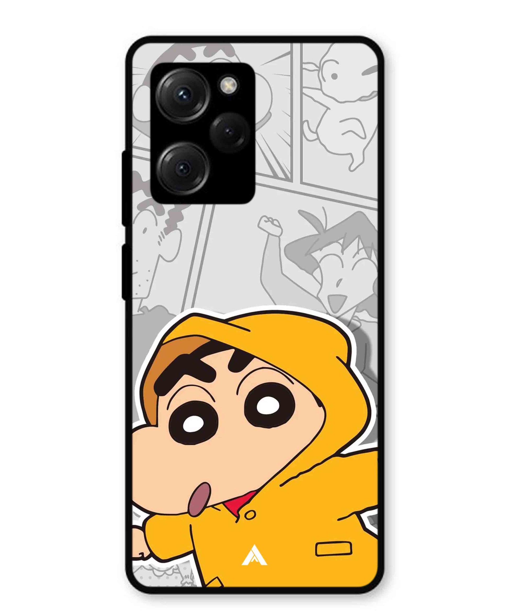 Shinchan Raincoat Metal Back Cover Phone Case for Poco X5 Pro