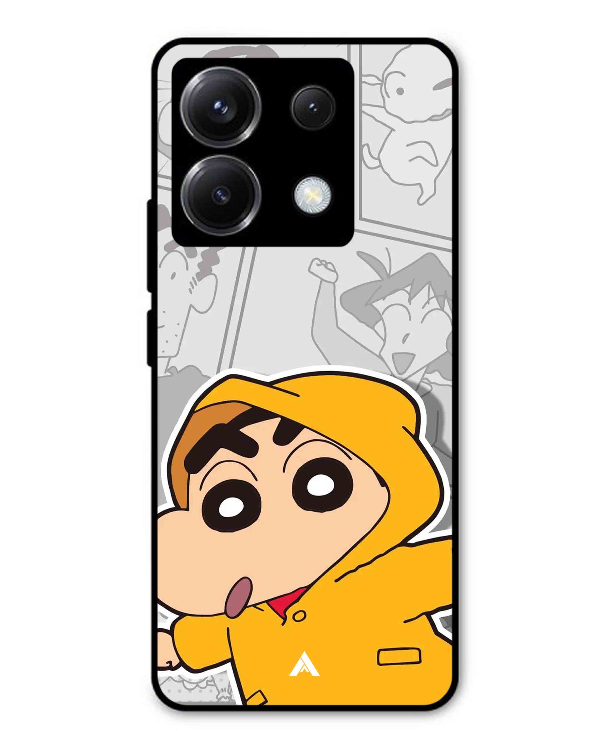 Shinchan Raincoat Metal Back Cover Phone Case for Poco X6