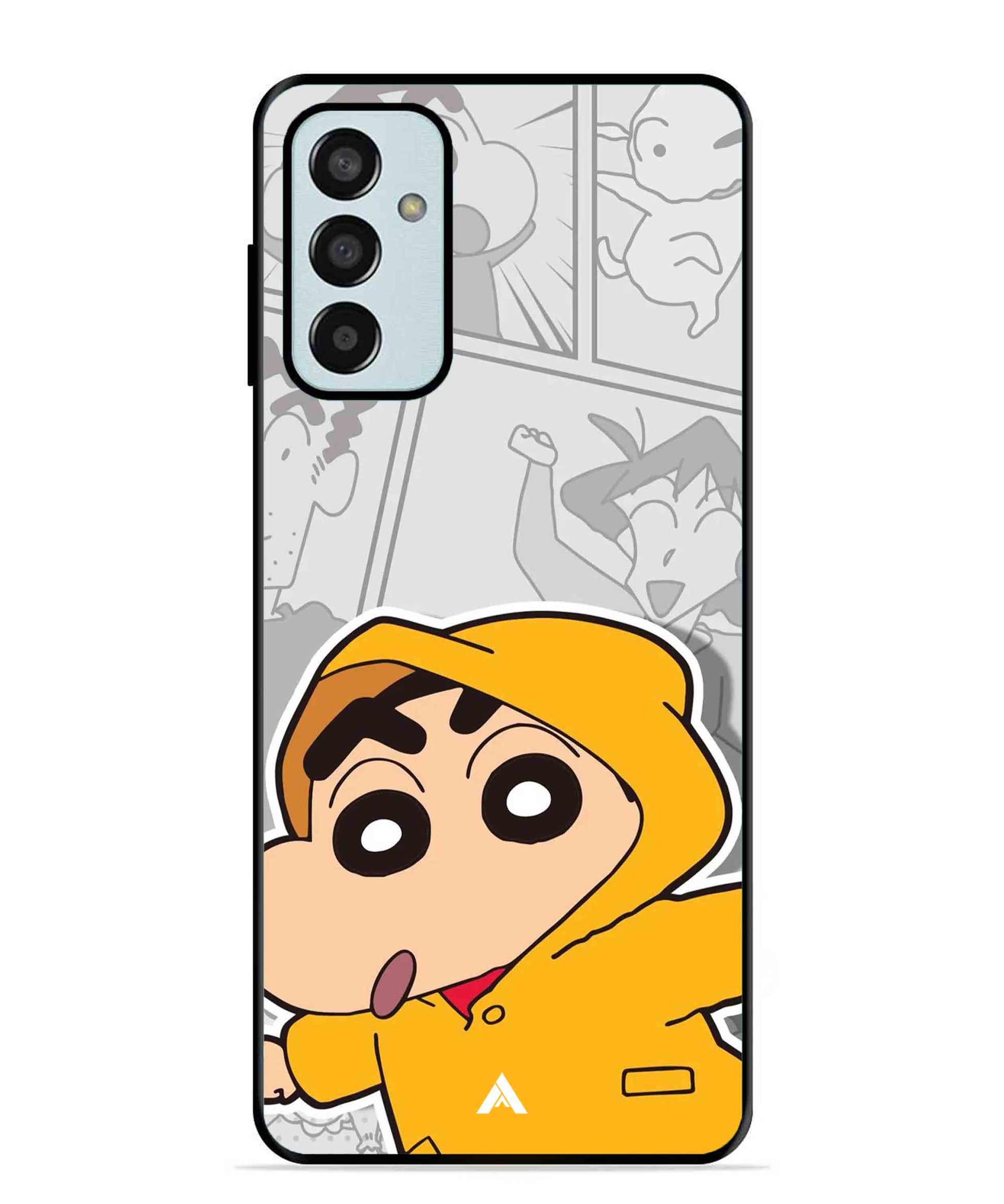 Shinchan Raincoat Metal Back Cover Phone Case for Samsung Galaxy M13 4G