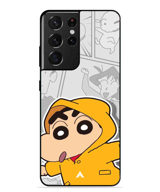 Shinchan Raincoat Metal Back Cover Phone Case for Samsung Galaxy S21 Ultra