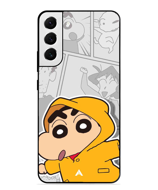 Shinchan Raincoat Metal Back Cover Phone Case for Samsung Galaxy S22 Plus