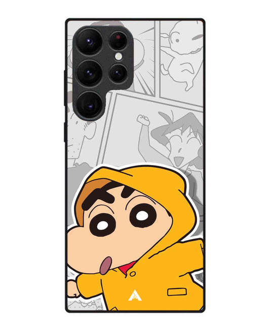 Shinchan Raincoat Metal Back Cover Phone Case for Samsung Galaxy S22 Ultra