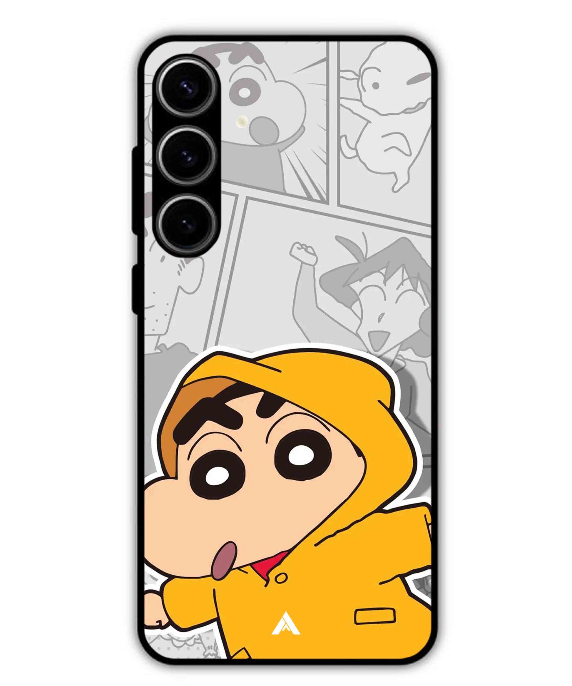 Shinchan Raincoat Metal Back Cover Phone Case for Samsung Galaxy S23 Plus