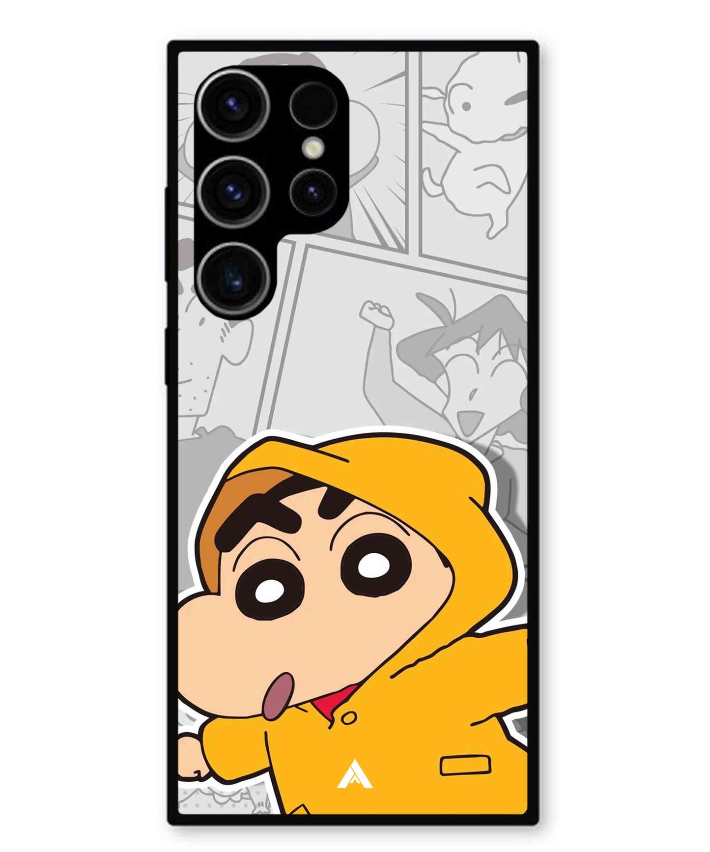 Shinchan Raincoat Metal Back Cover Phone Case for Samsung Galaxy S23 Ultra