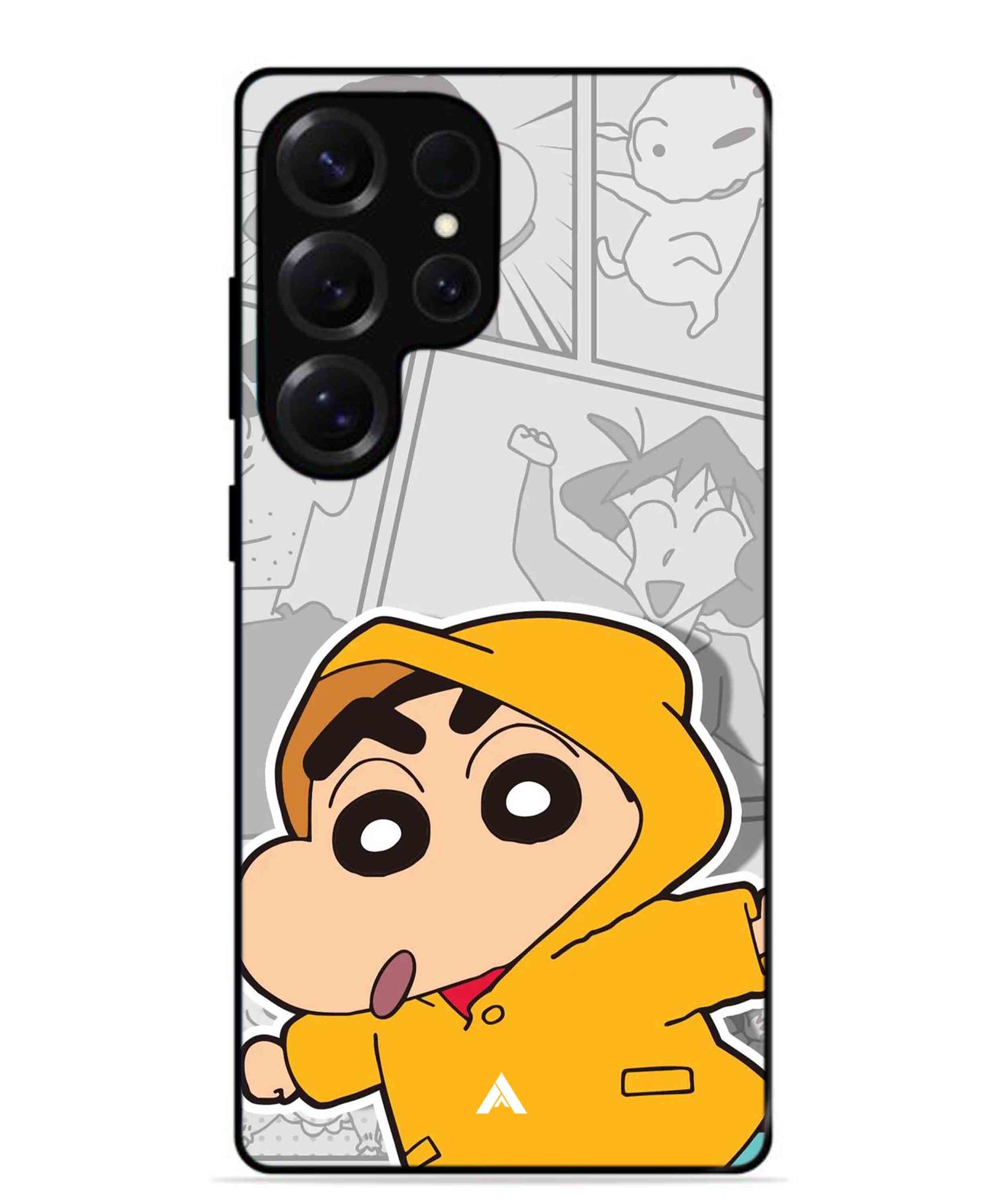Shinchan Raincoat Metal Back Cover Phone Case for Samsung Galaxy S25 Ultra