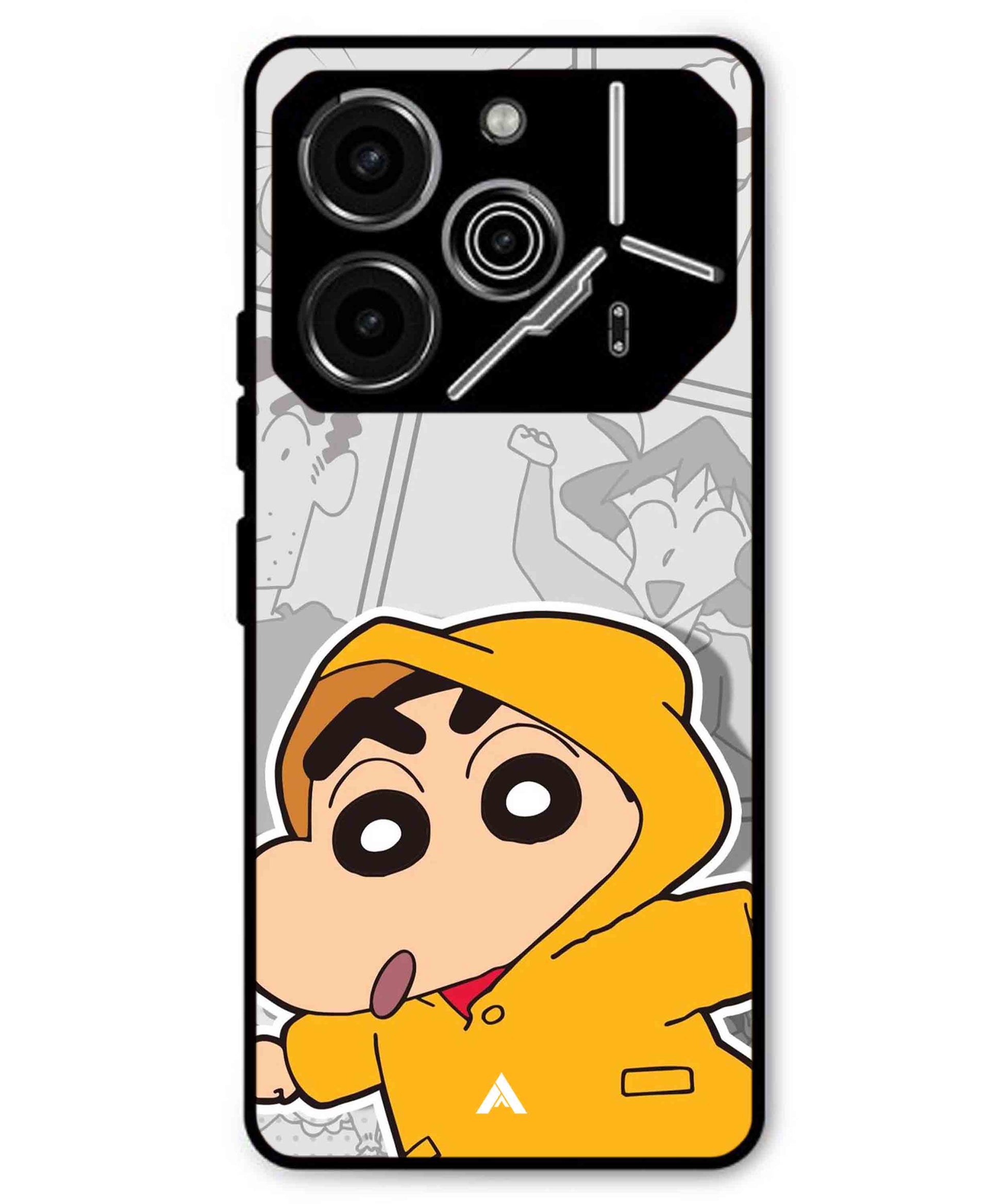 Shinchan Raincoat Metal Back Cover Phone Case for Tecno Pova 6 Pro