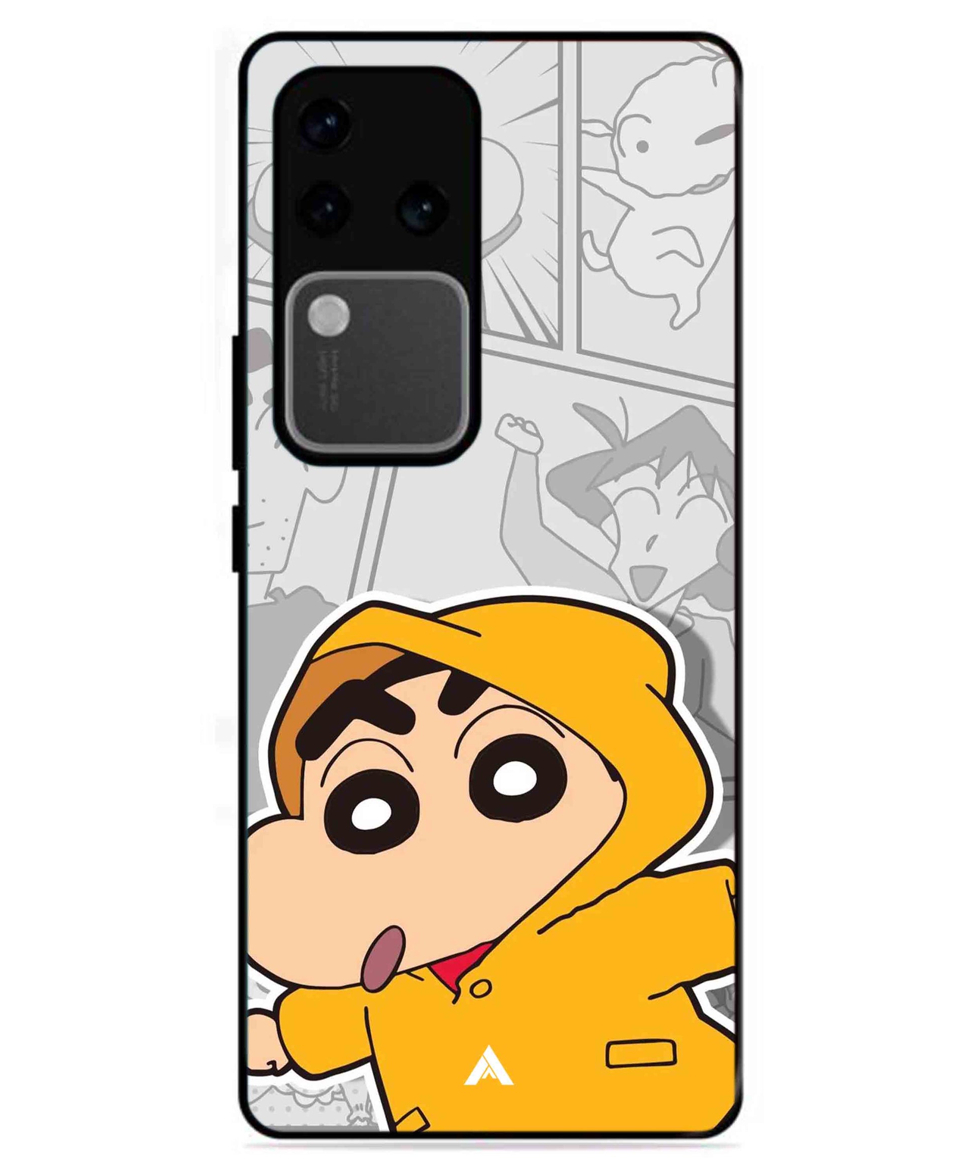 Shinchan Raincoat Metal Back Cover Phone Case for Vivo v30 Pro