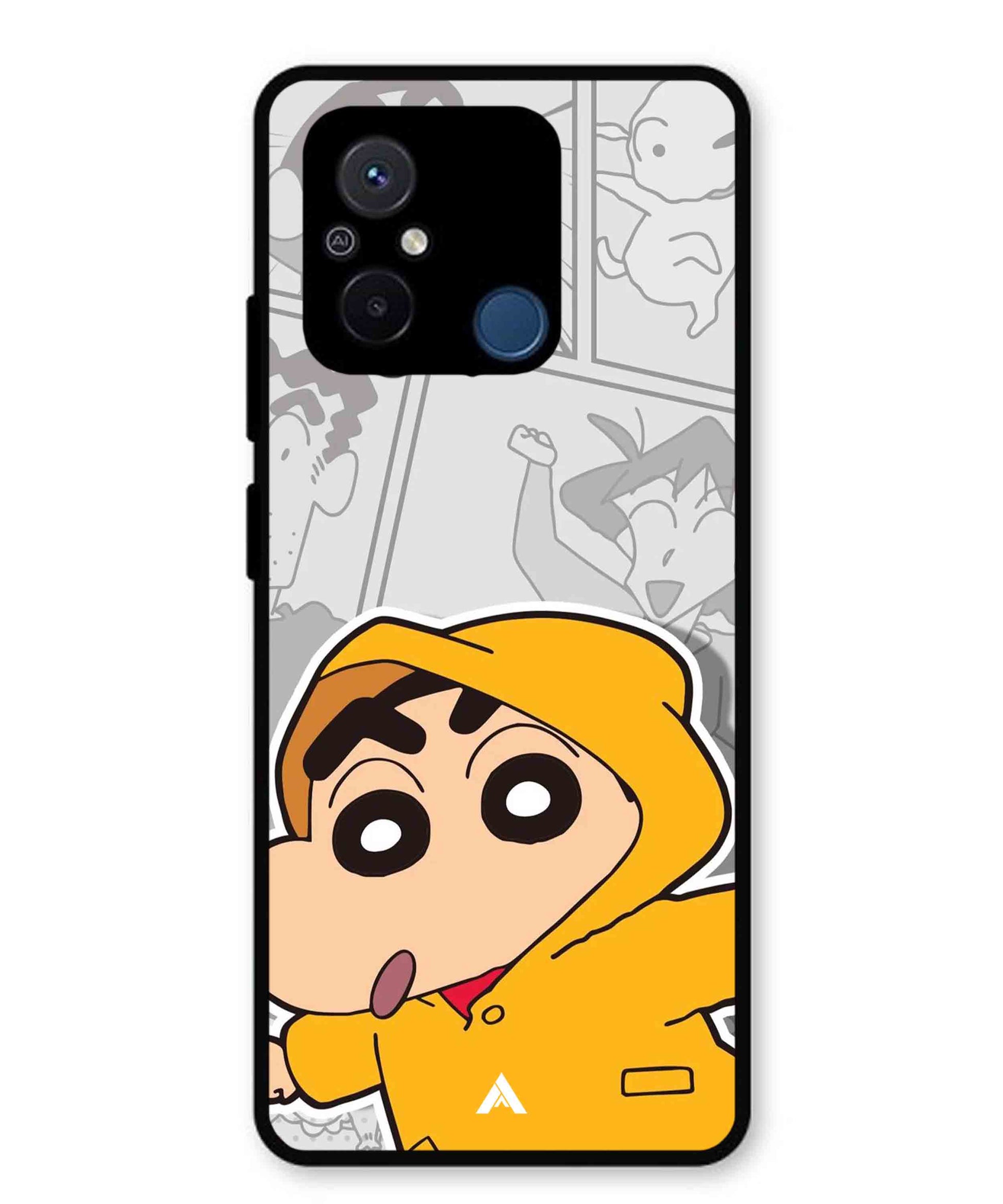 Shinchan Raincoat Metal Back Cover Phone Case for Xiaomi Redmi 12C