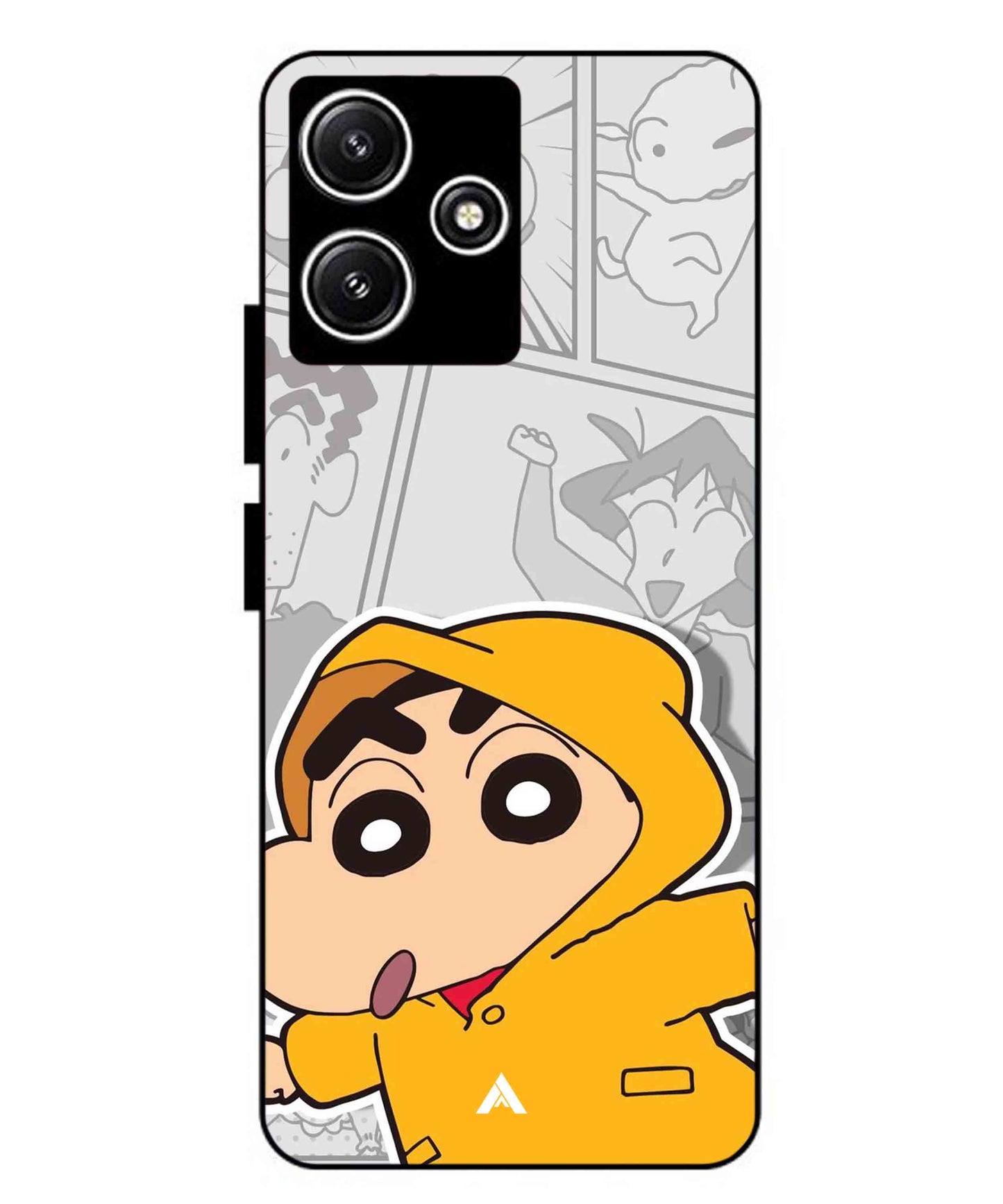 Shinchan Raincoat Metal Back Cover Phone Case for Xiaomi Redmi 12 5G