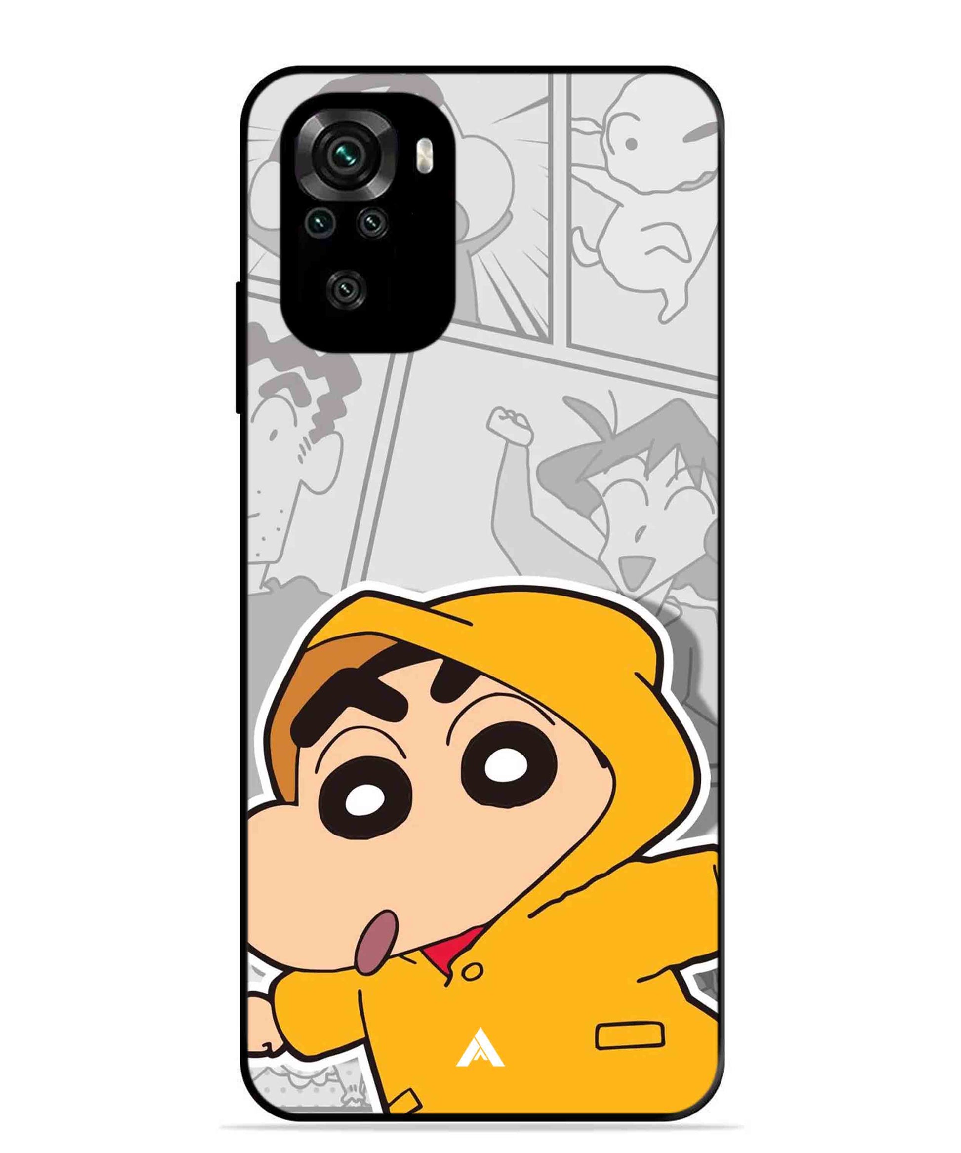 Shinchan Raincoat Metal Back Cover Phone Case for Xiaomi Redmi Note 10