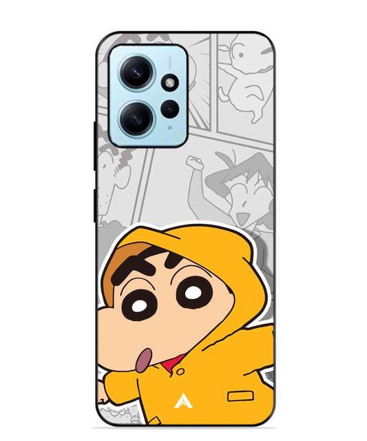Shinchan Raincoat Metal Back Cover Phone Case for Xiaomi Redmi Note 12 4G