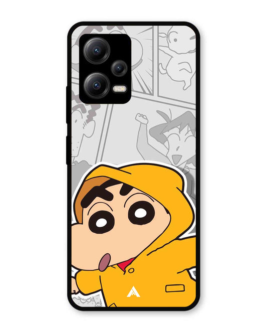Shinchan Raincoat Metal Back Cover Phone Case for Xiaomi Redmi Note 12 5G