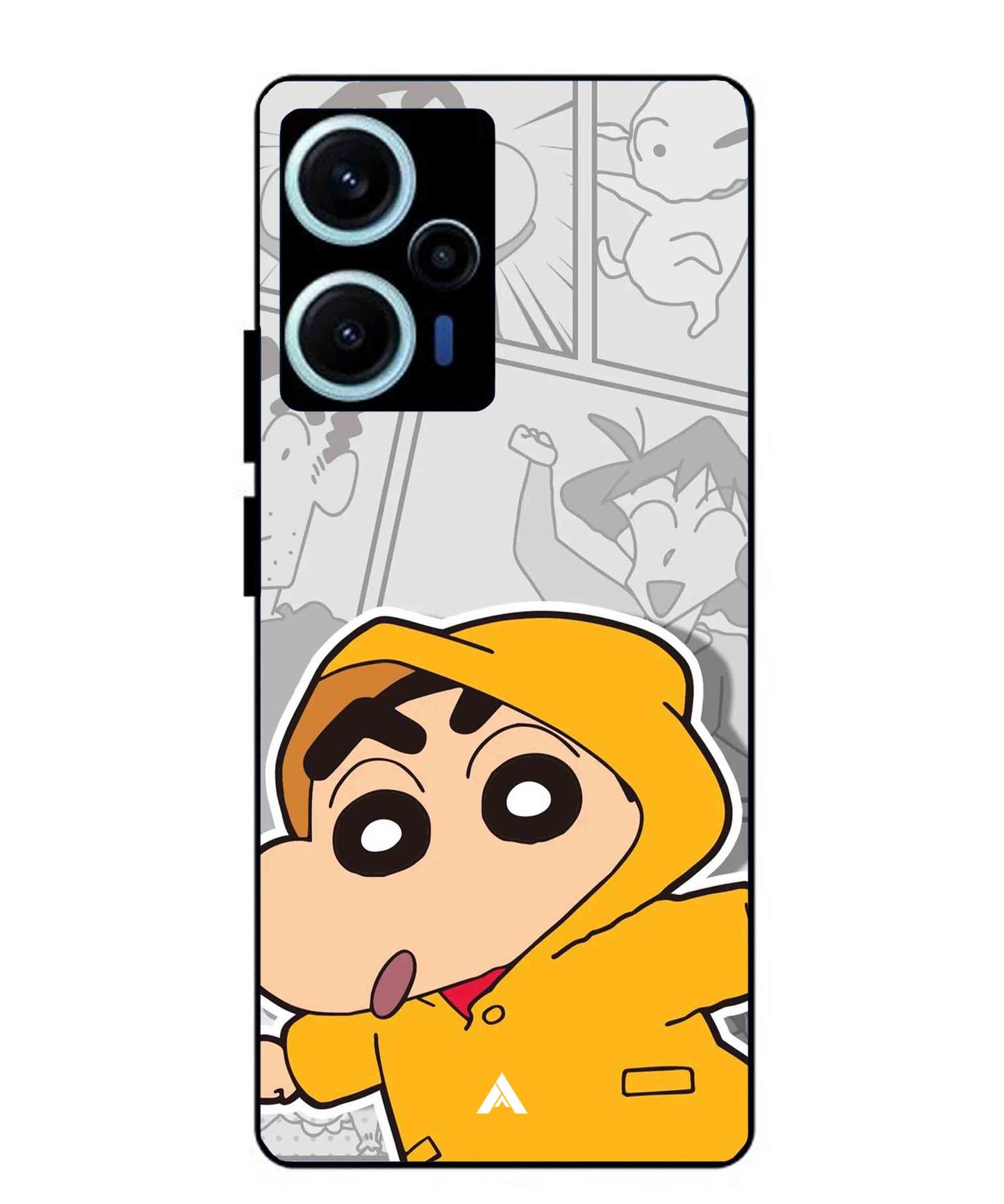 Shinchan Raincoat Metal Back Cover Phone Case for Xiaomi Redmi Note 12 Turbo
