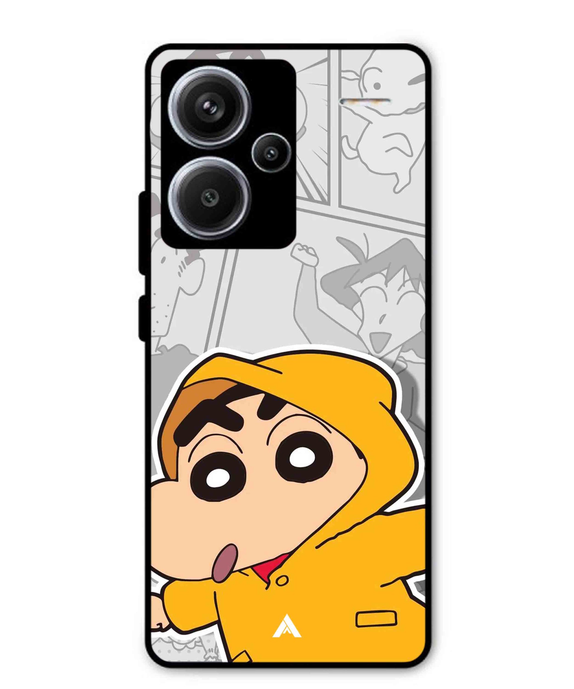 Shinchan Raincoat Metal Back Cover Phone Case for Xiaomi Redmi Note 13 Pro Plus