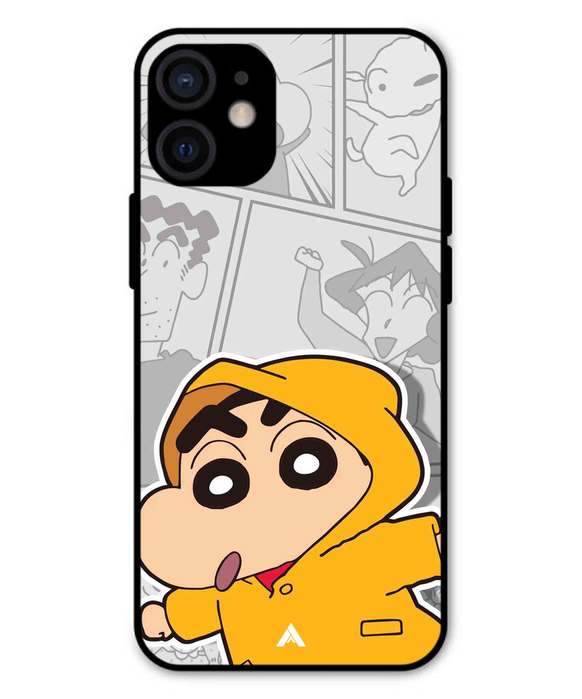 Shinchan Raincoat Metal Back Cover Phone Case for iPhone 13 Mini