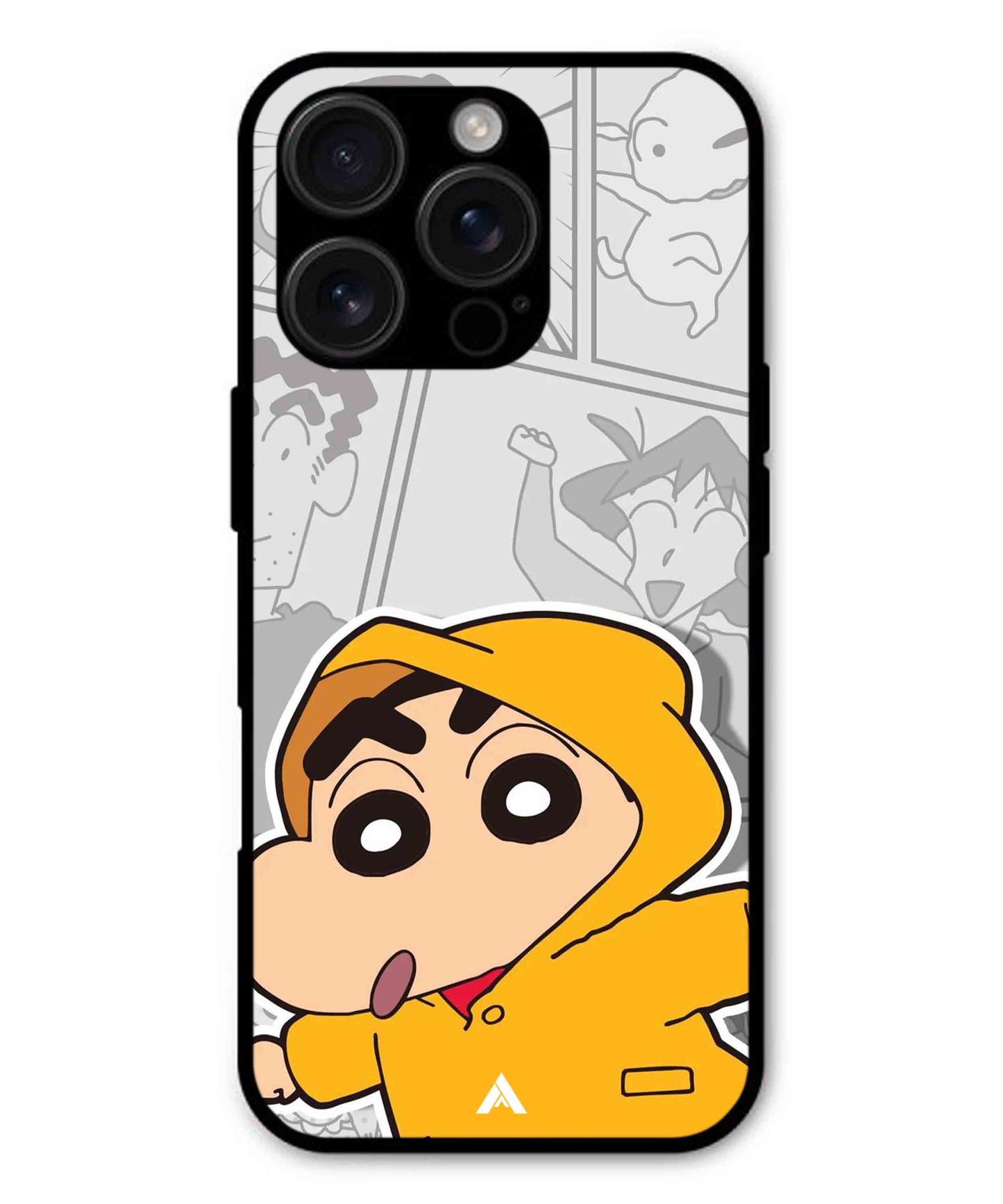 Shinchan Raincoat Metal Back Cover Phone Case for iPhone 14 Pro