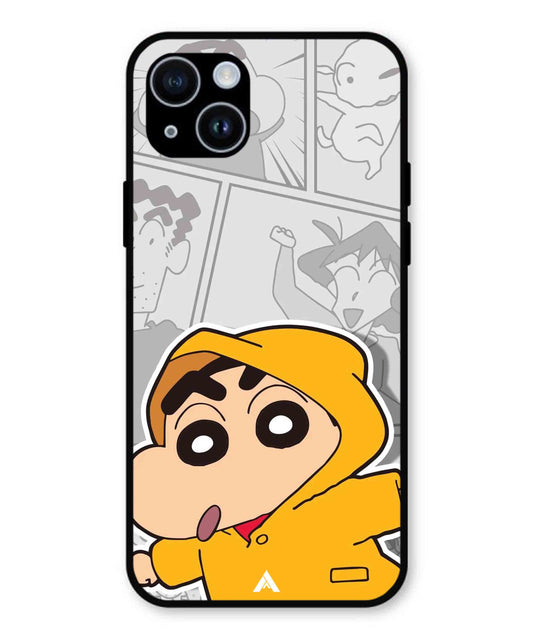 Shinchan Raincoat Metal Back Cover Phone Case for iPhone 15