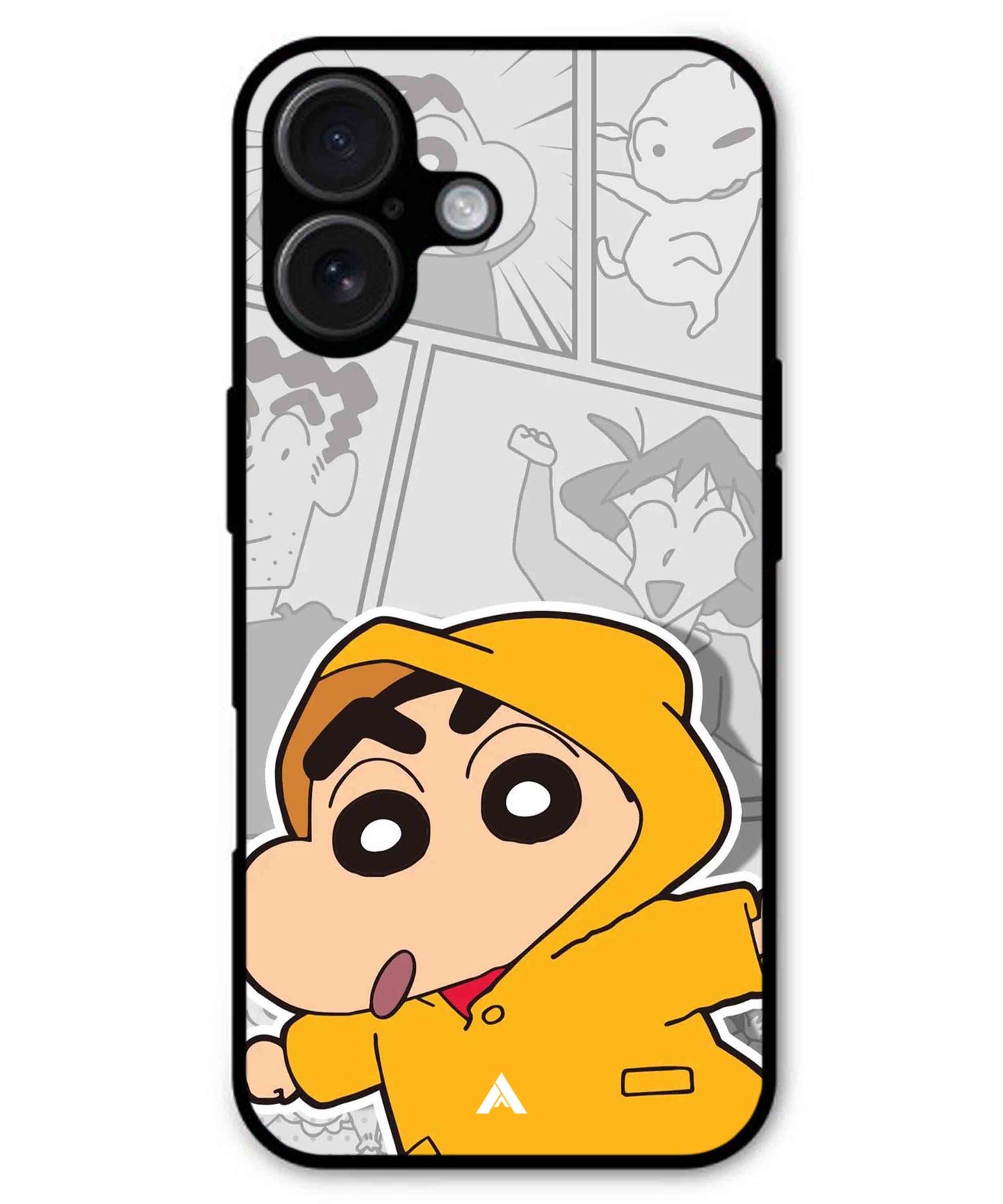 Shinchan Raincoat Metal Back Cover Phone Case for iPhone 16